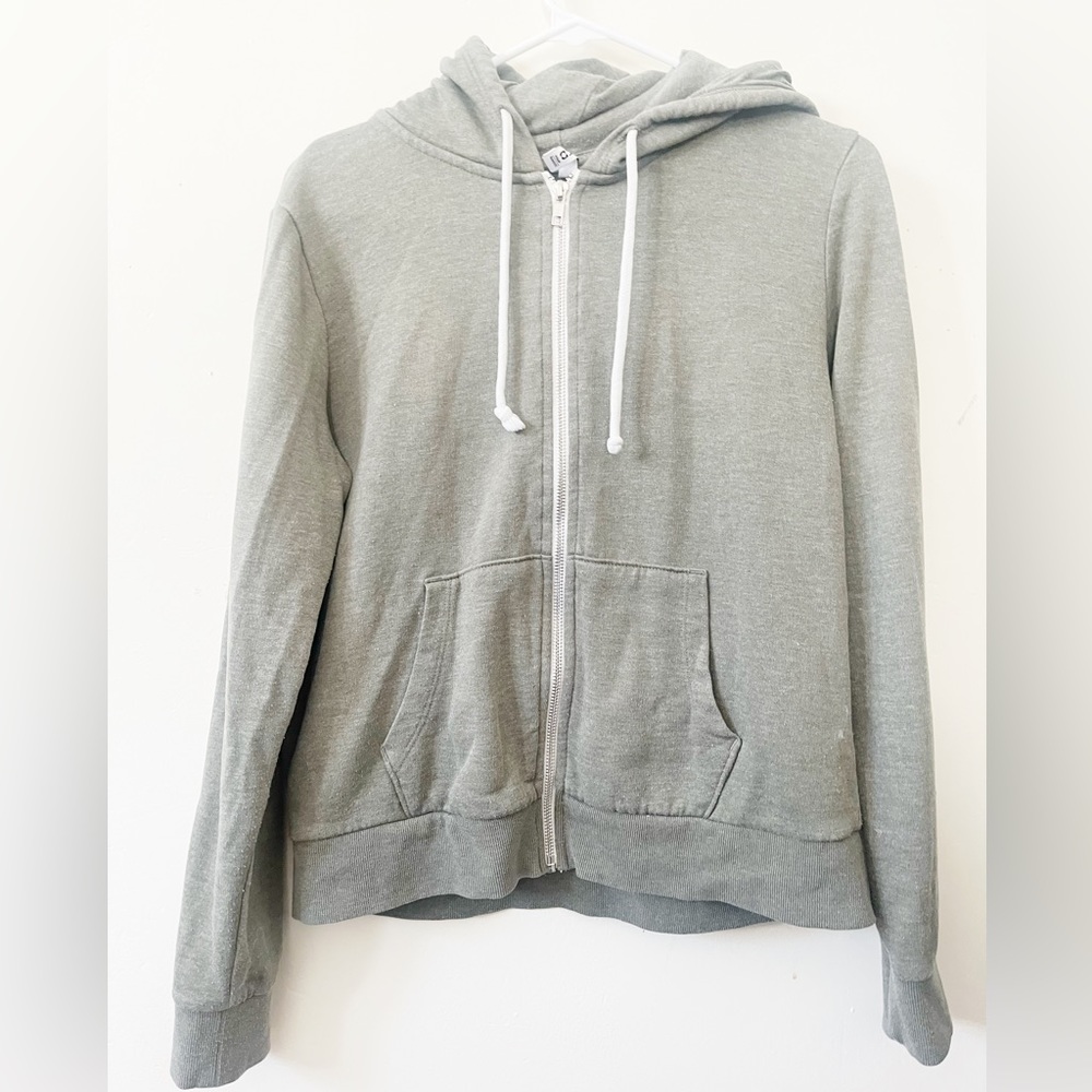 H&M Olive Green Zip Up Long Sleeve Classic Hooded Sweatshirt